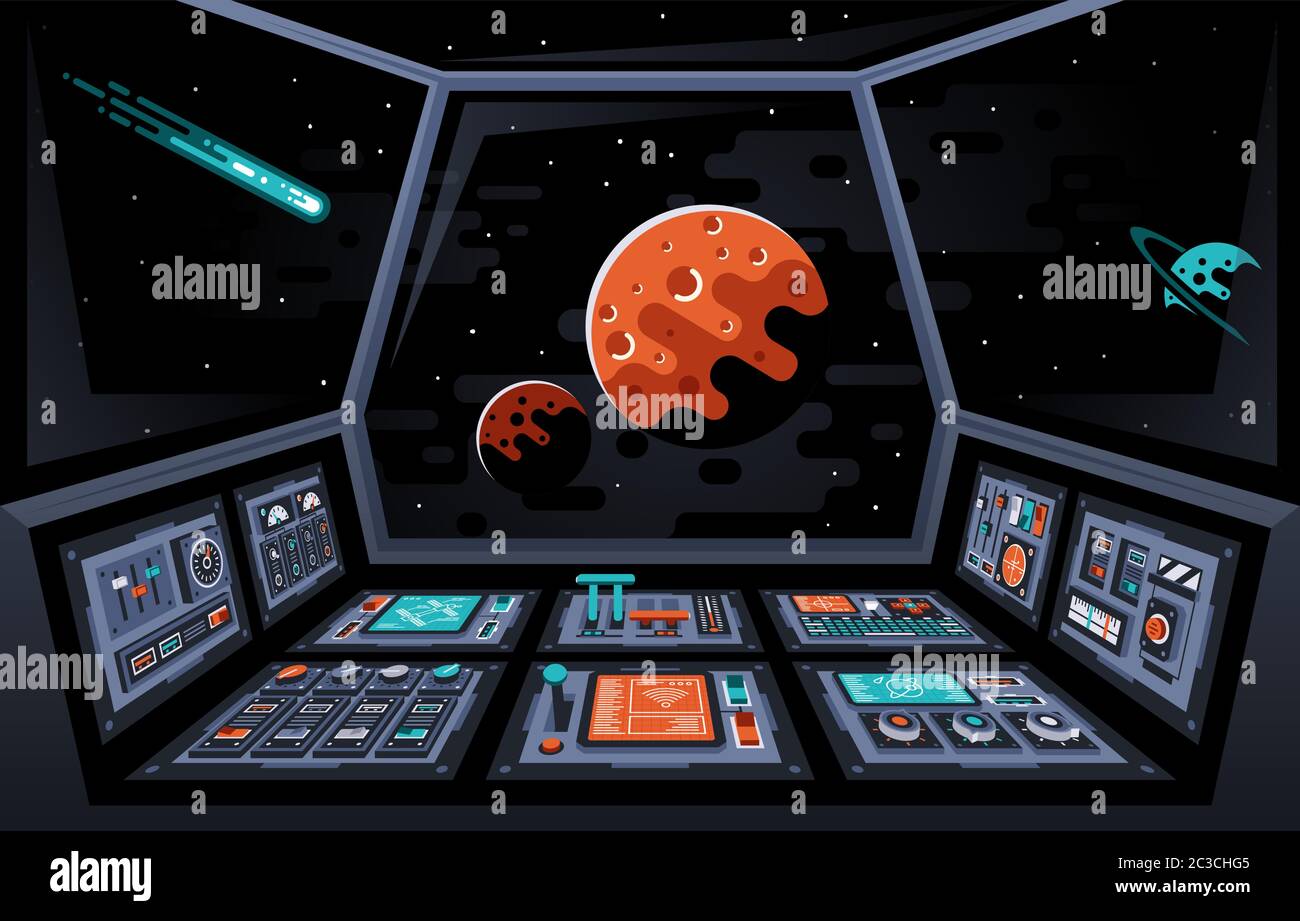 Control panel dashboard in the interior of the spaceship Stock Vector