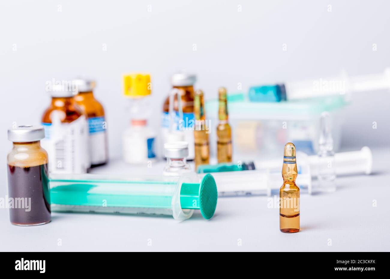 syringes with ampules of drugs Stock Photo Alamy