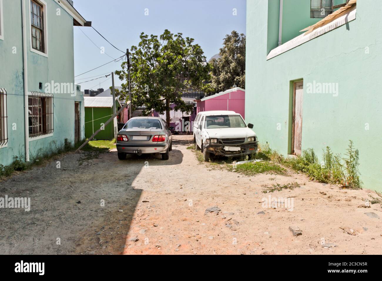 Old crashed cars in the Muslim Quarter BoKaap, Cape Town, South Africa