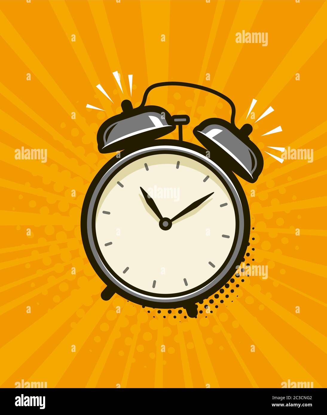 Ringing alarm clock. Retro comic pop art vector illustration Stock Vector