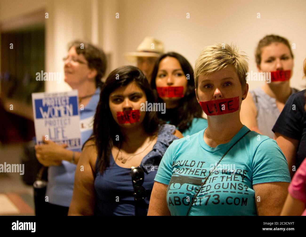 July 2, 2013 Austin, Texas USA: During competing rallies at the Texas Capitol, pro-life activists show their support for anti-abortion legislation as the House Committee on State Affairs holds hearings on a controversial abortion bill. ©MKC/Bob Daemmrich Photography, Inc. Stock Photo