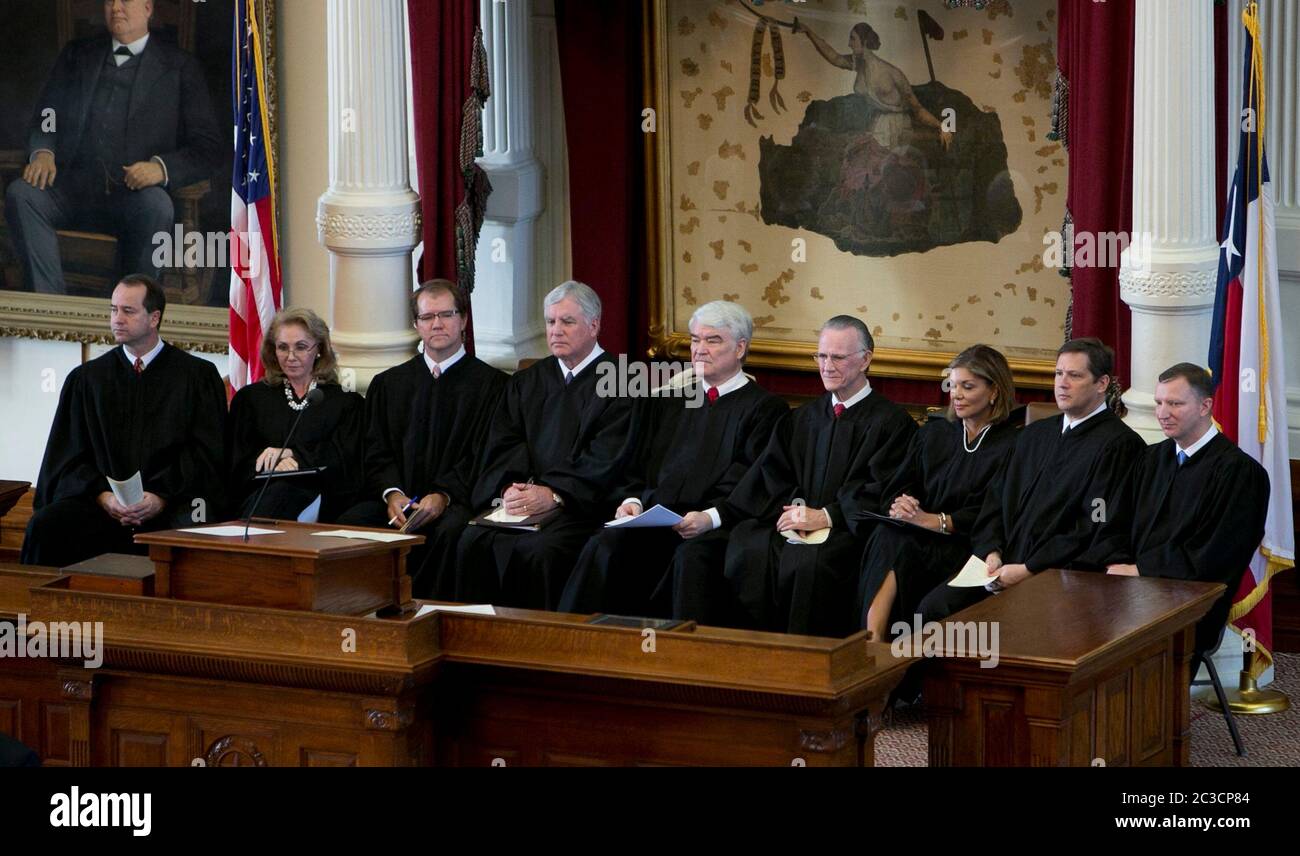 Austin Texas USA, November 11 2013: Texas Gov. Rick Perry speaks during the investiture ceremony in the Texas House of Representatives chamber for new Texas Supreme Court Chief Justice Nathan Hecht and Justice Jeff Brown. ©Marjorie Kamys Cotera/Daemmrich Stock Photo