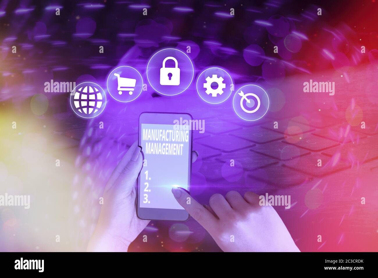 Writing note showing Manufacturing Management. Business concept for ...