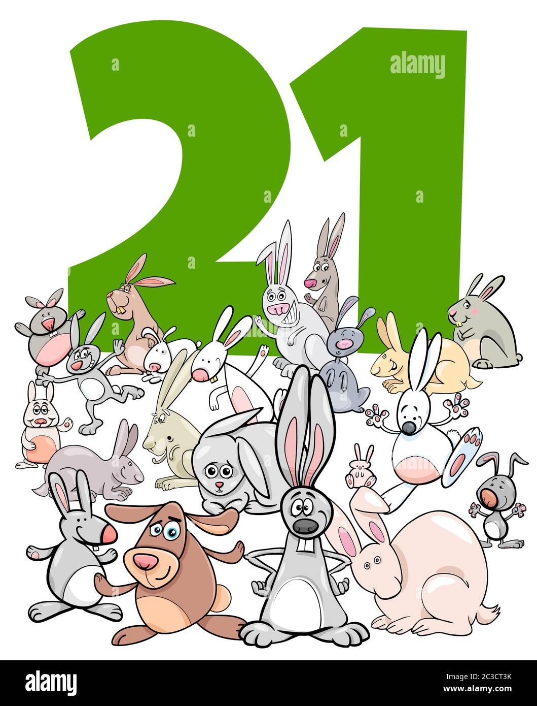 Number 1 Rabbit Cartoons Lettering number twenty one and cartoon rabbits group Stock Photo - Alamy