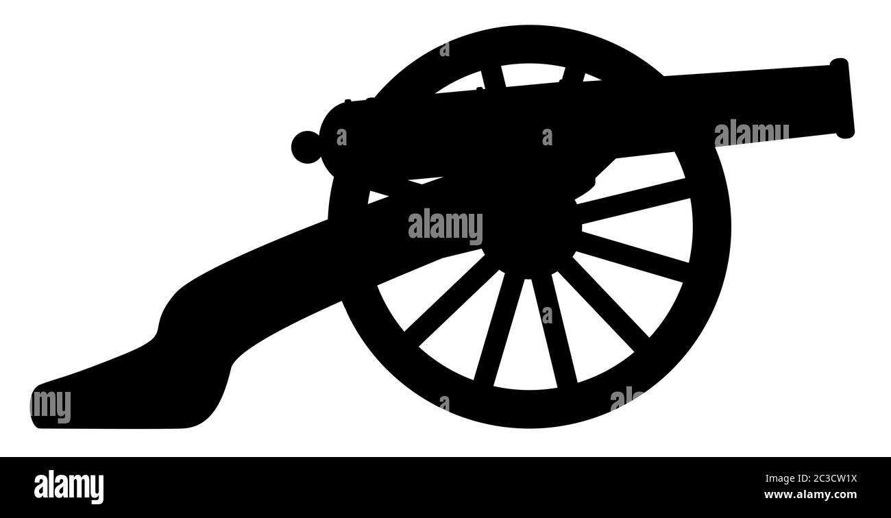 Typical American civil war cannon gun in silhouette isolated on a white background Stock Photo