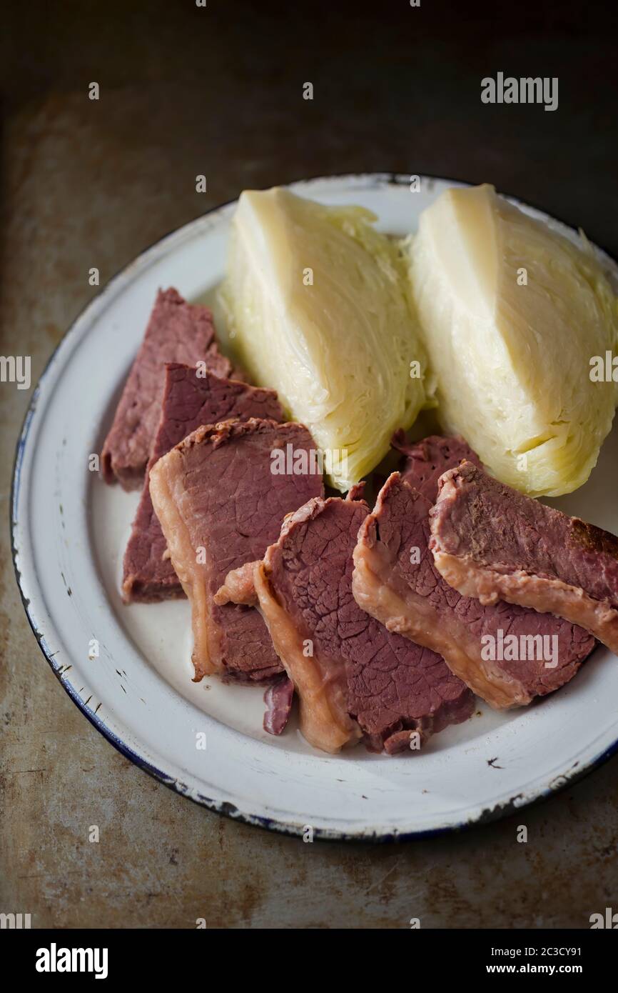 close up of irish american corned beef and cabbage Stock Photo