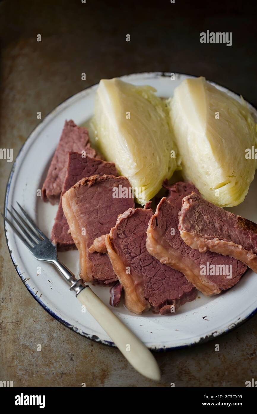 close up of irish american corned beef and cabbage Stock Photo