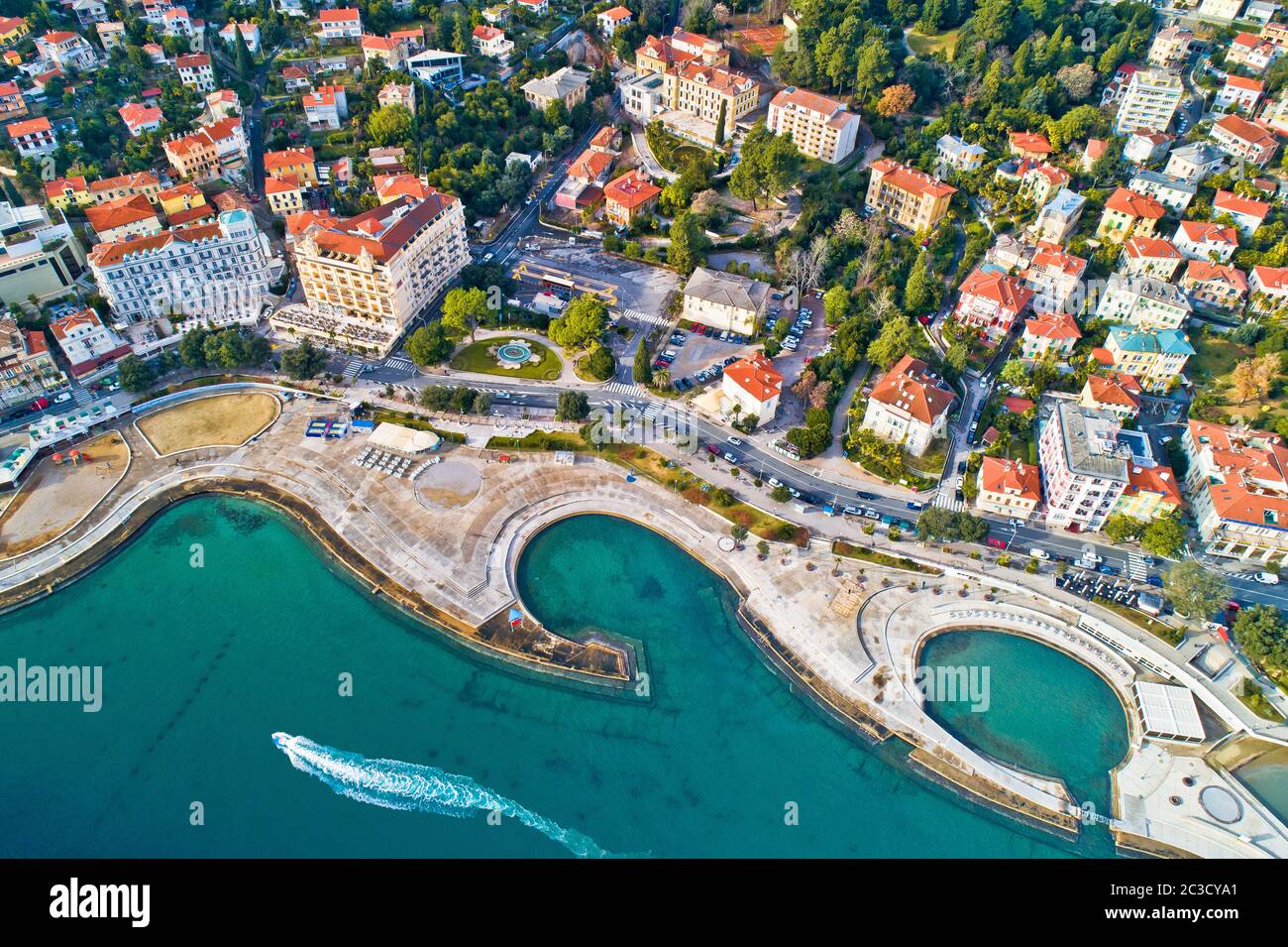 Opatija. Slatina beach in Opatija aerial panoramic view Stock Photo