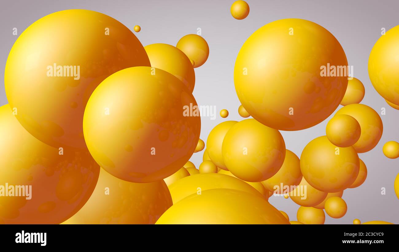 3d rendering Spheres Abstract background glossy Yellow bubbles balls on ...