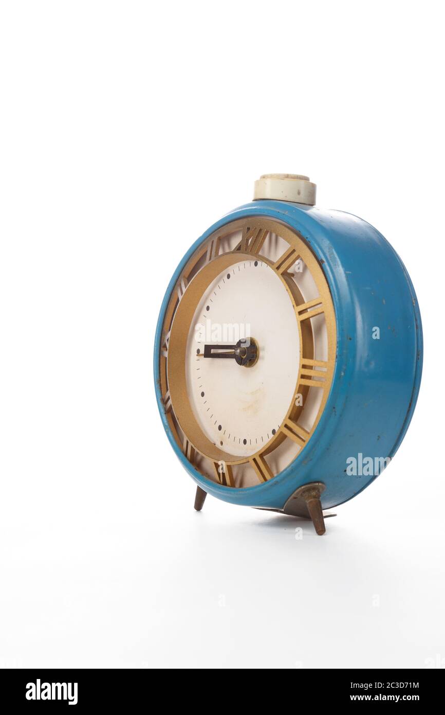 vintage clock with alarm isolated on white background Stock Photo - Alamy