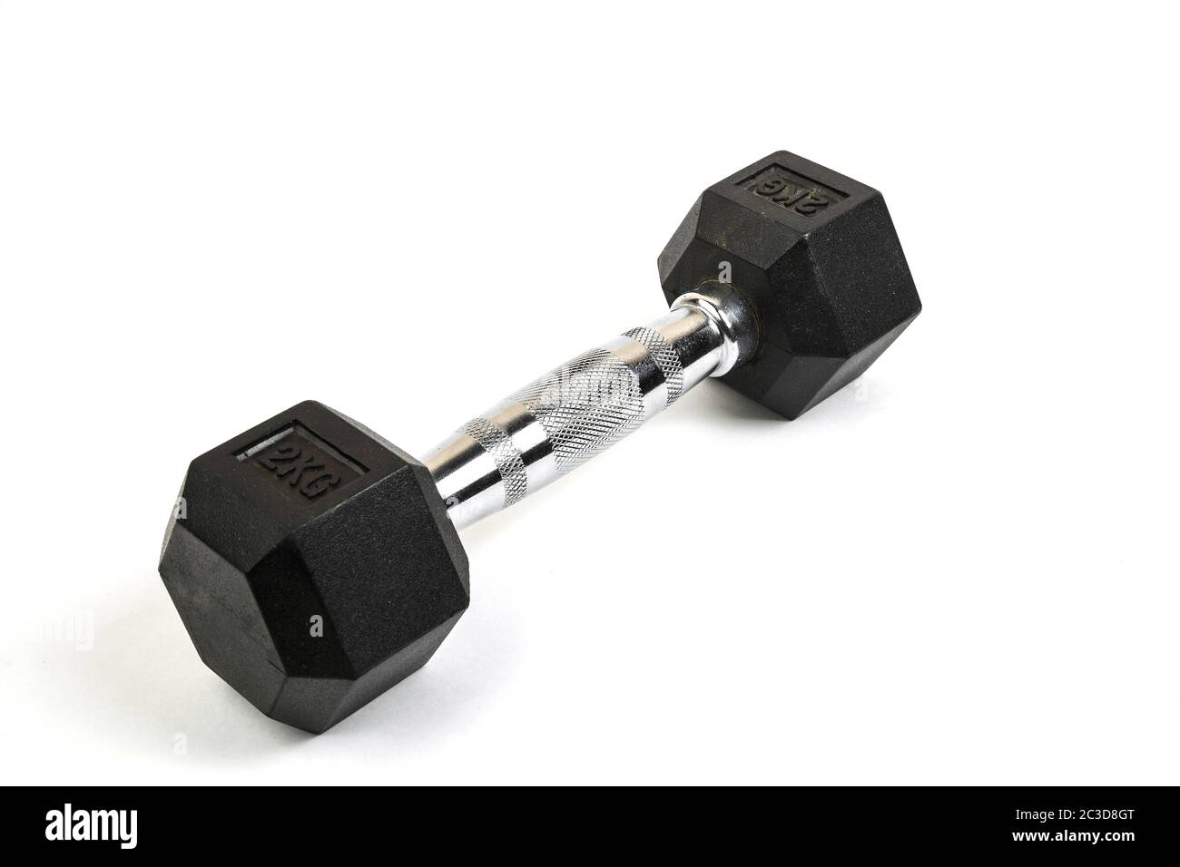 sports dumbbells with black rubber handle on white isolated background