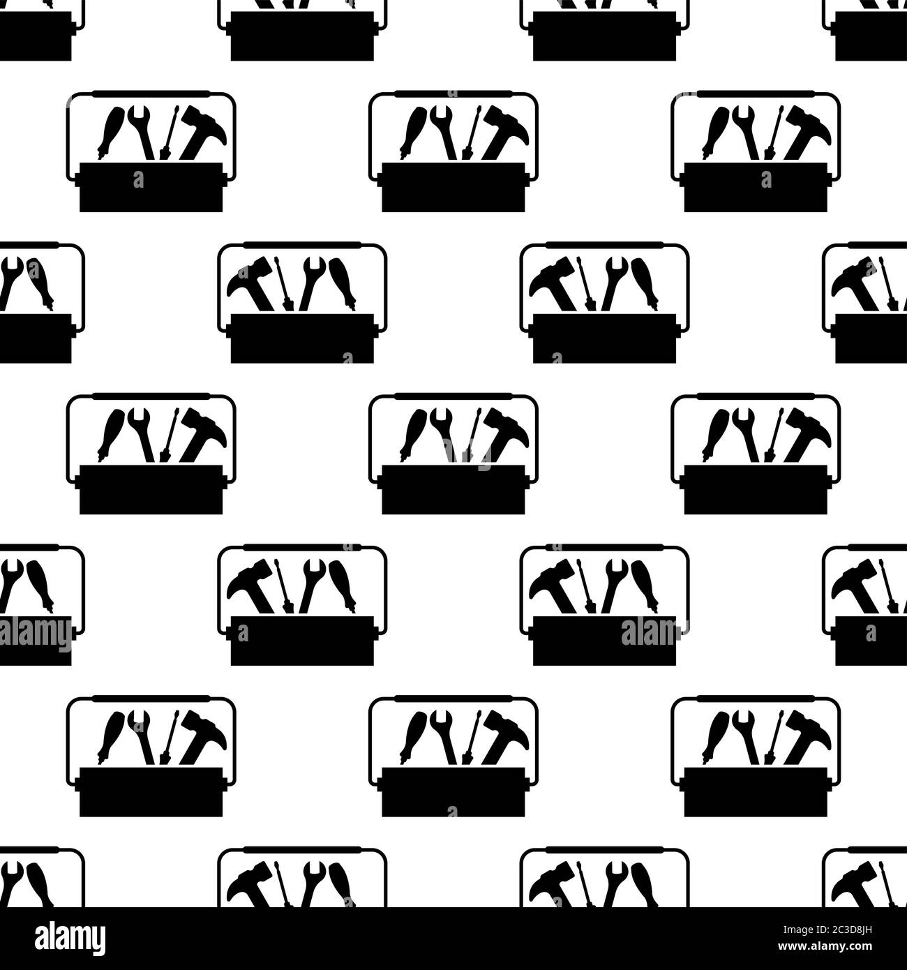 Toolbox Icon Seamless Pattern, Tool Box Icon Vector Art Illustration Stock Vector
