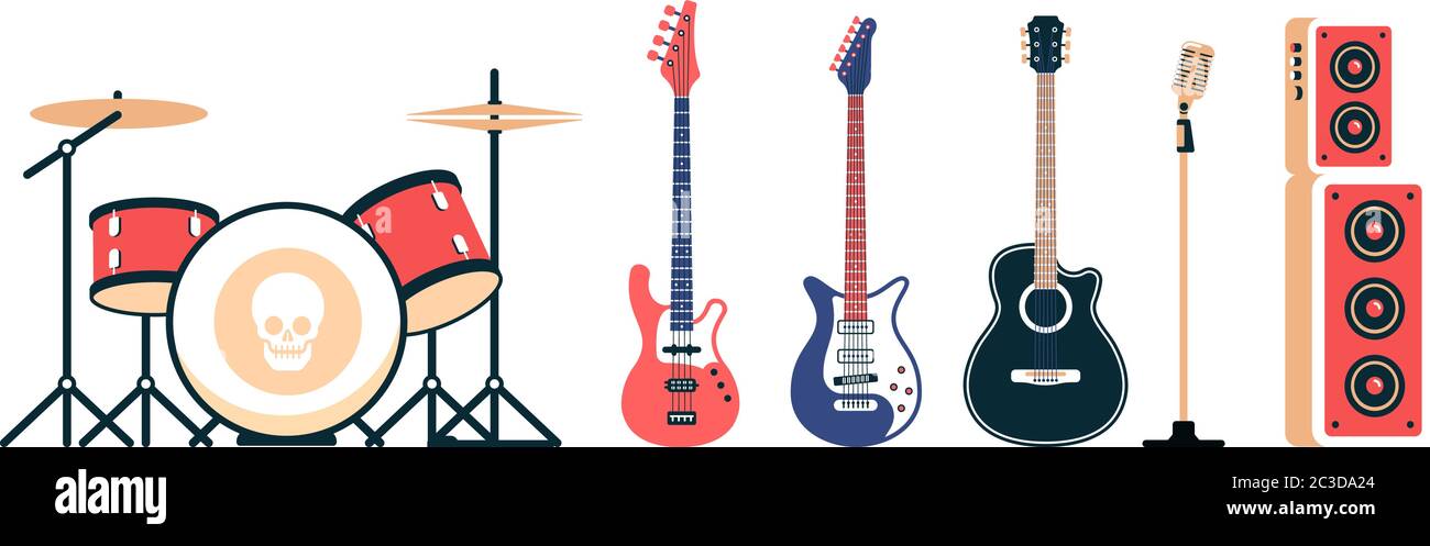 Rock band instruments set Stock Vector