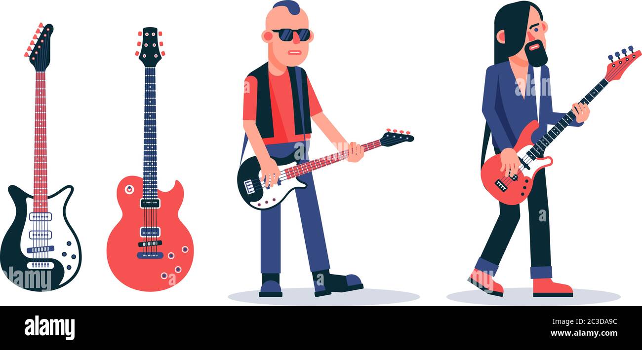 Bass guitar player in dark glasses in punk style Stock Vector