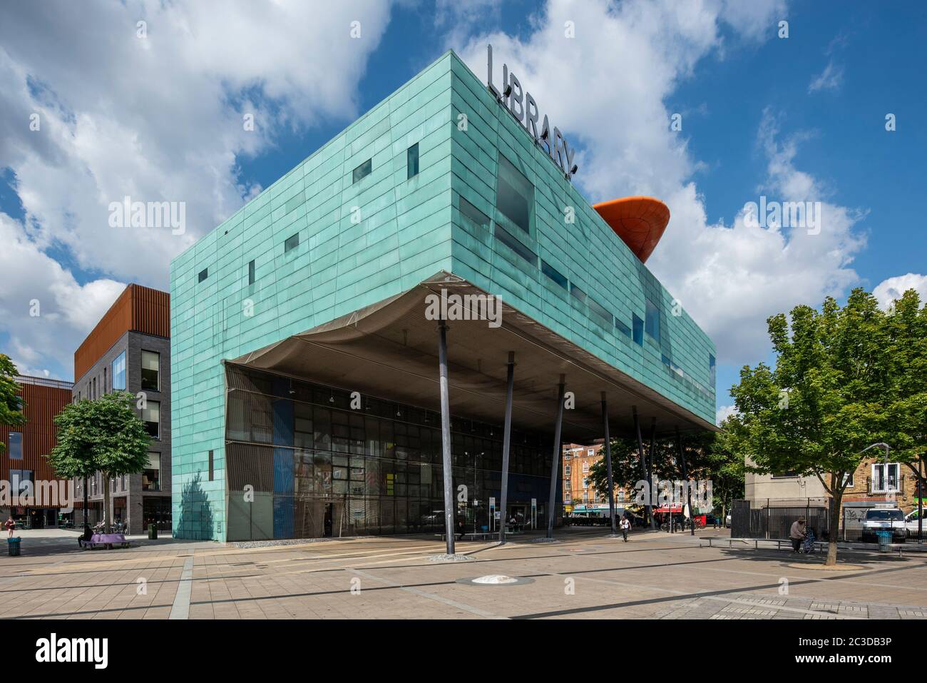 General view of main elevation. Peckham Library, London, United Kingdom ...