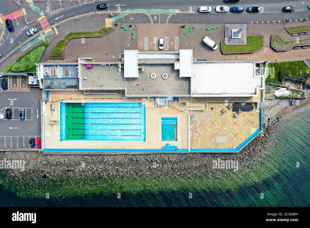 Aerial drone view of Gourock Outdoor Pool and Lido Inverclyde Stock Photo