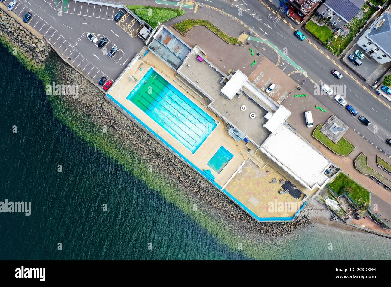 Aerial drone view of Gourock Outdoor Pool and Lido Inverclyde Stock Photo