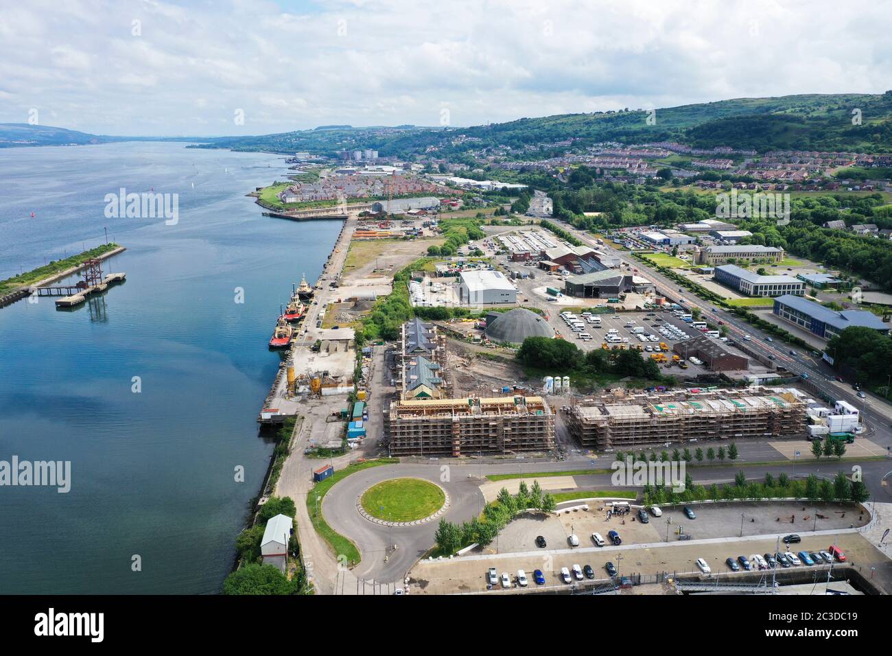 Aerial drone view of James Watt Dock Marina Greenock Inverclyde Stock