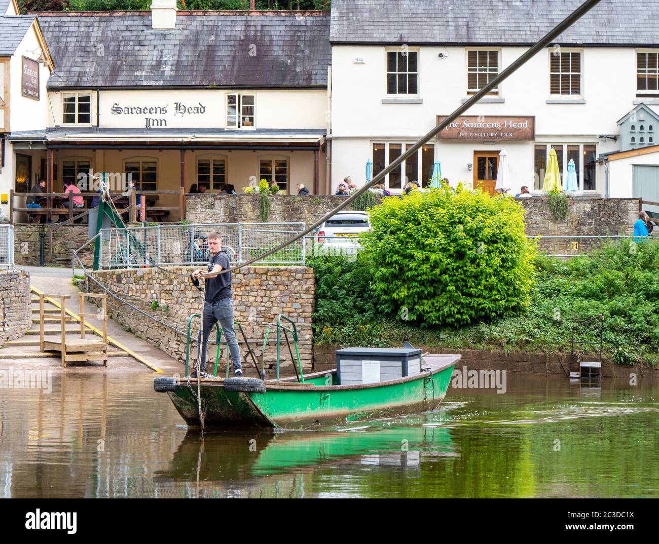 Hand pull cable ferry across the River Wye run by the Saracen's Head Inn at Symonds Yat in Wales UK Stock Photo