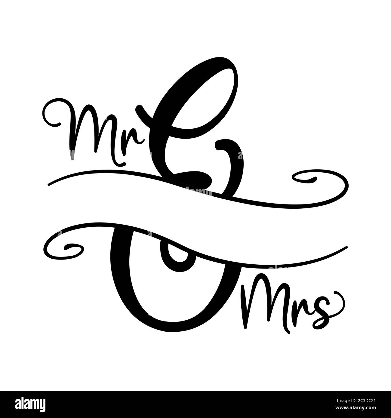 Mr and Mrs word with free space for last name or surename. Split lettercricut cameo split letter, family. Good for door board sign or other printig pr Stock Vector