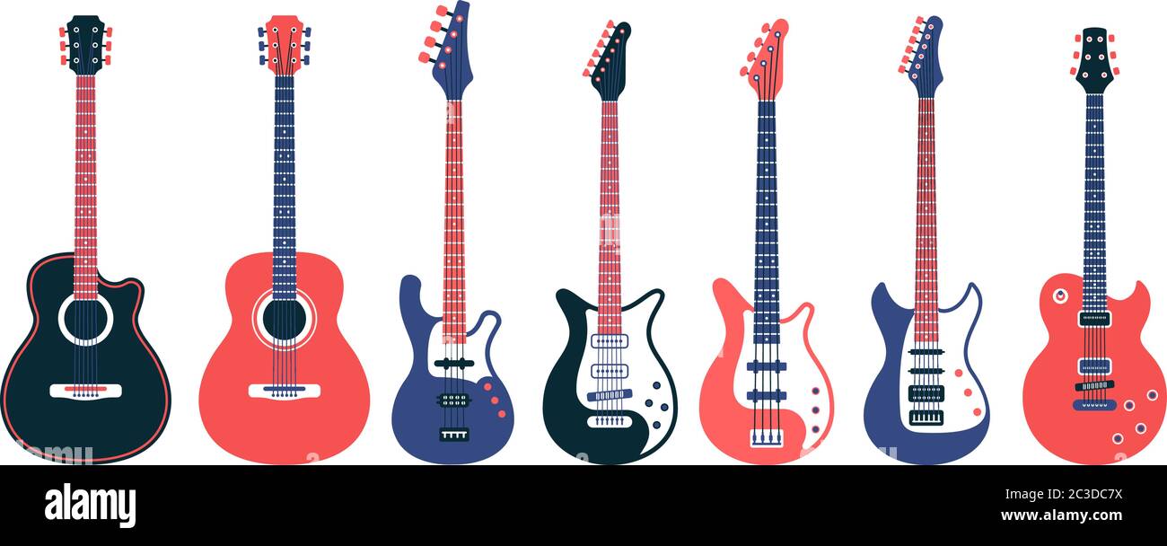 Electric guitars and acoustic different designs Stock Vector