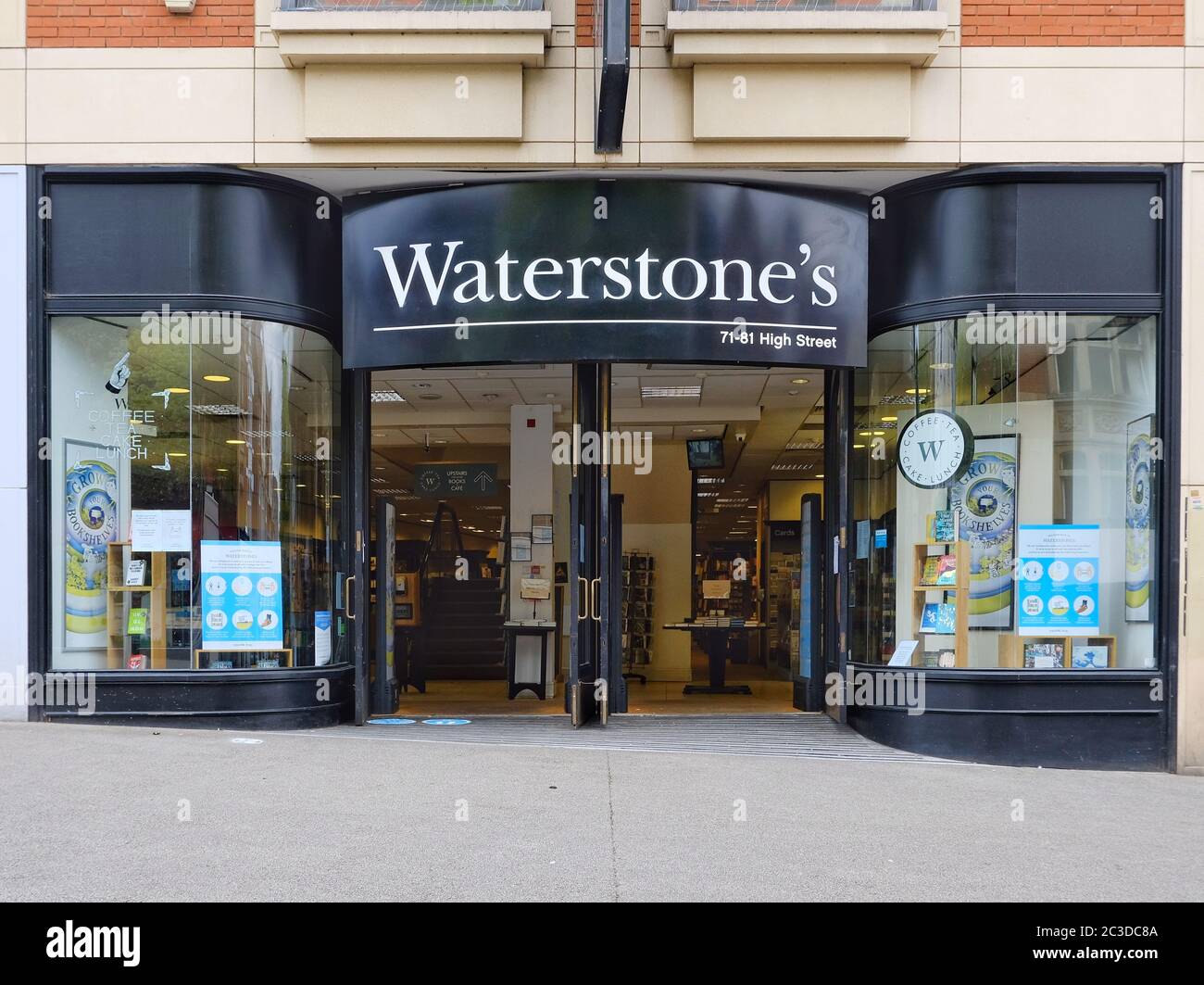 Waterstone's bookstore frontage in Sutton, Surrey, UK on the first day non-essential shops were permitted to reopen by the government after lockdown. Stock Photo