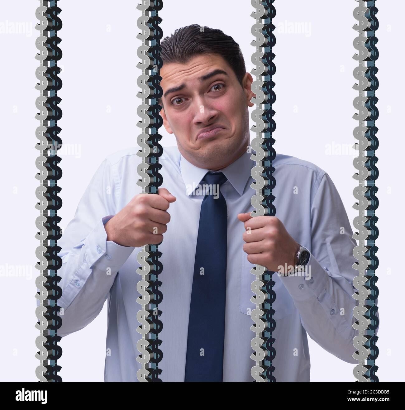 Man trapped in prison with dollars Stock Photo