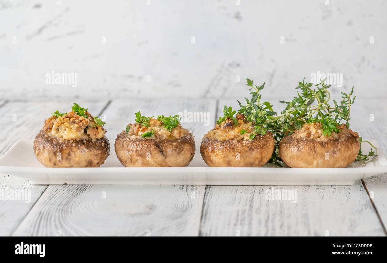 Stuffed mushroom caps with cream cheese, breadcrumbs and parmesan Stock