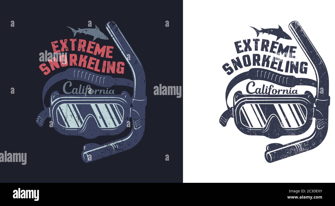 Snorkel mask - retro logo with grunge worn texture Stock Vector Image ...