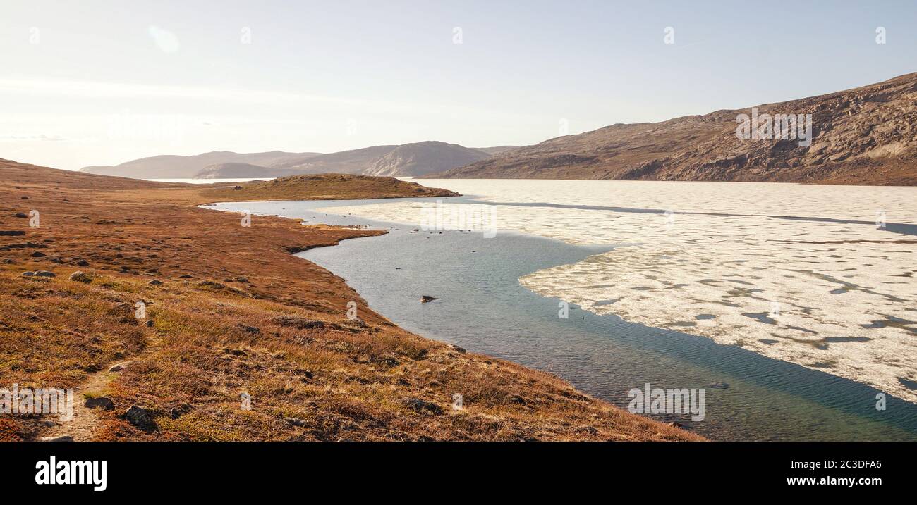 Hiking on the Arctic Circle Trail in Greenland. Stock Photo