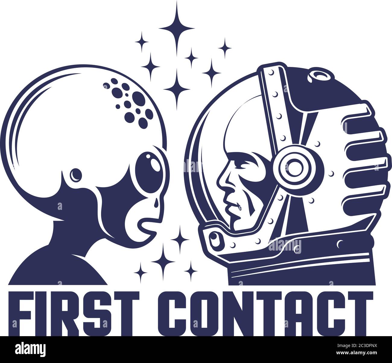 Astronaut in helmet and alien first contact Stock Vector