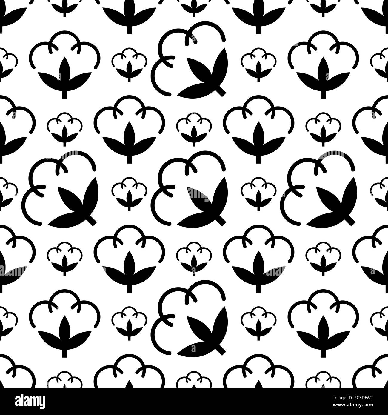 Cotton Flower Icon Seamless Pattern, Cotton Ball, Cotton Fiber Seamless