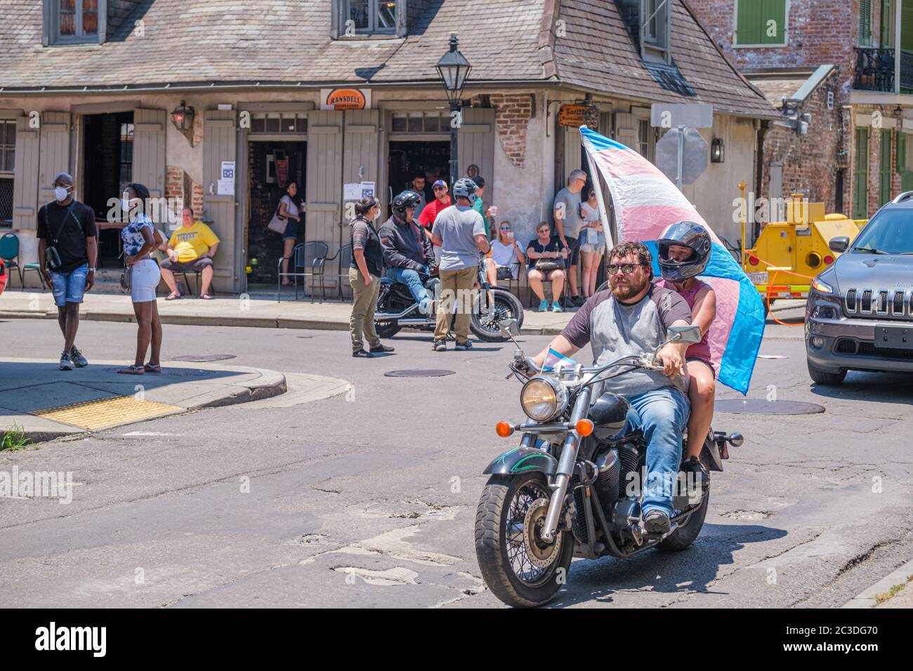 New Orleans, Louisiana/USA - 6/13/2020: People on motorcycle parading in Trans Black Lives Matter demonstration in French Quarter Stock Photo