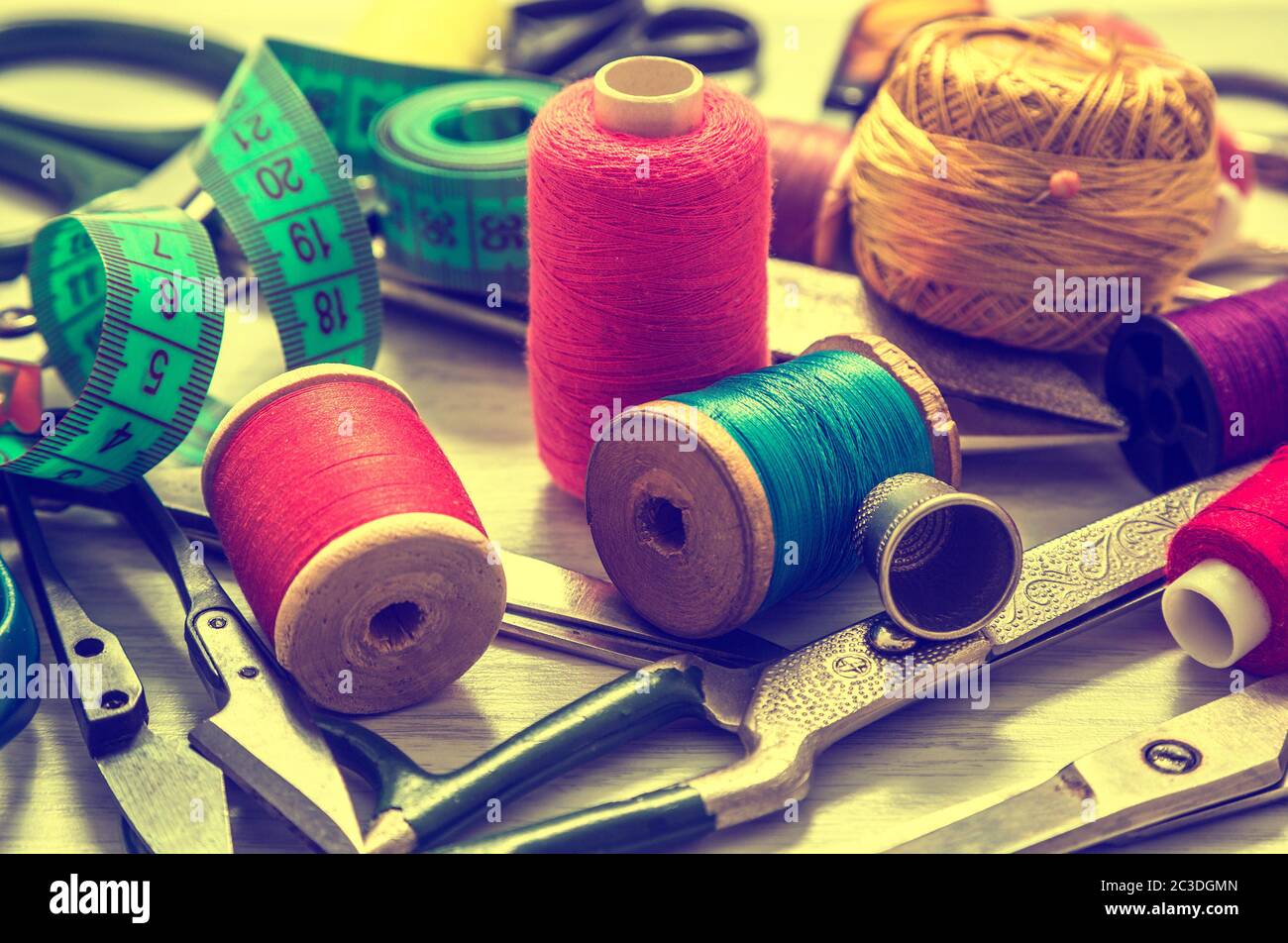 Sewing tools and accessories Stock Photo Alamy