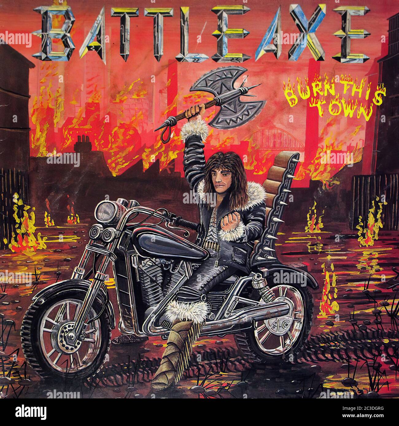 BATTLEAXE BURN THIS TOWN NWOBHM - Vintage 12'' vinyl LP Cover