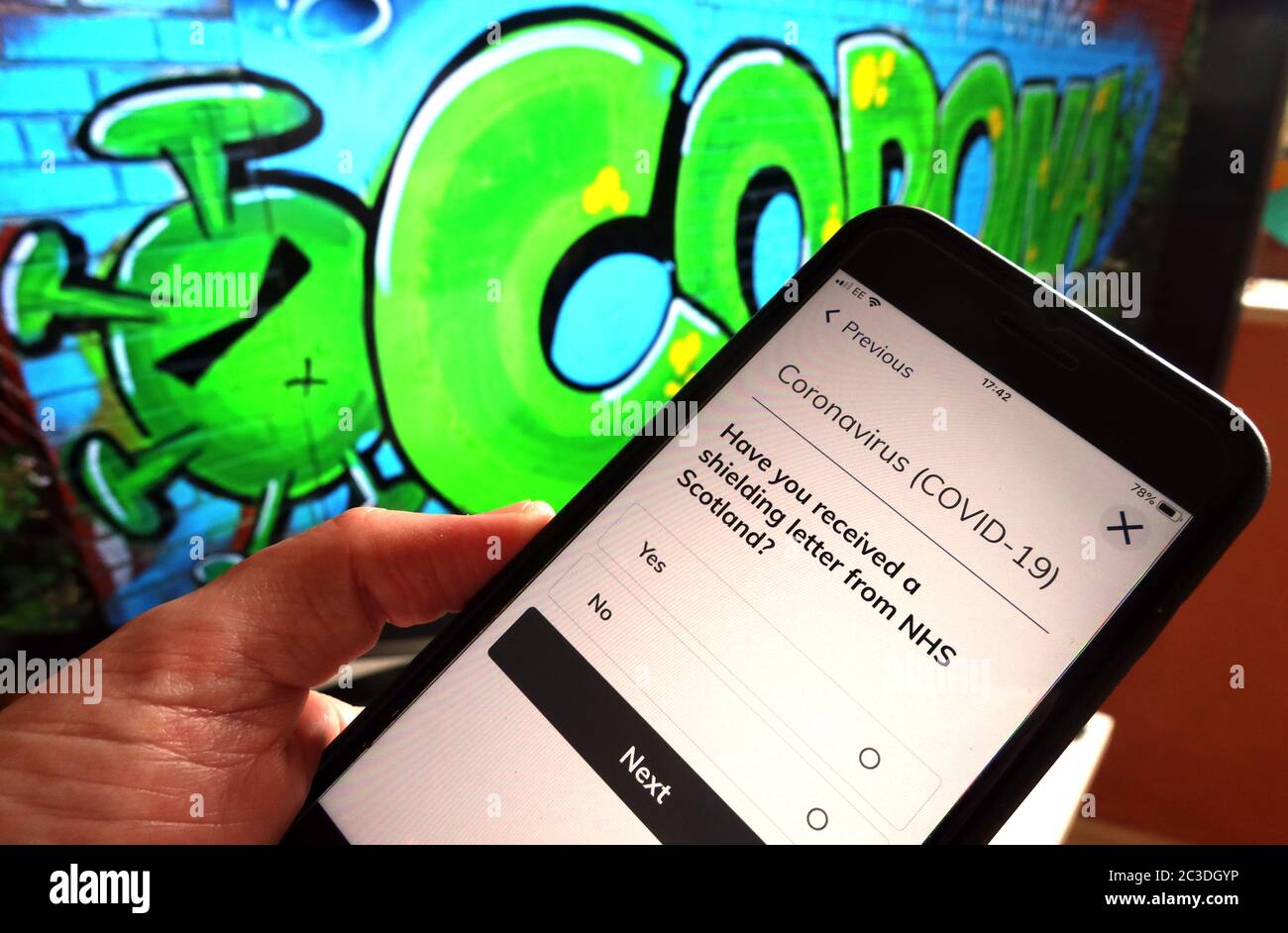 Coronavirus Covid19 smartphone trace and Track App - Check your symptoms - NHS Scotland App Stock Photo