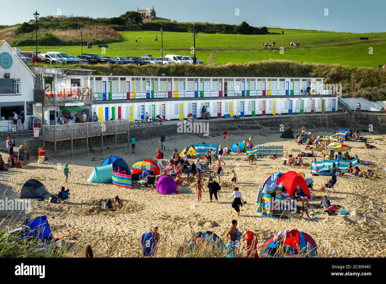 St. Ives - Cornwall - United Kingdom - 27 August 2013. Porthgwidden very colourful beach chalets, St. Ives Stock Photo