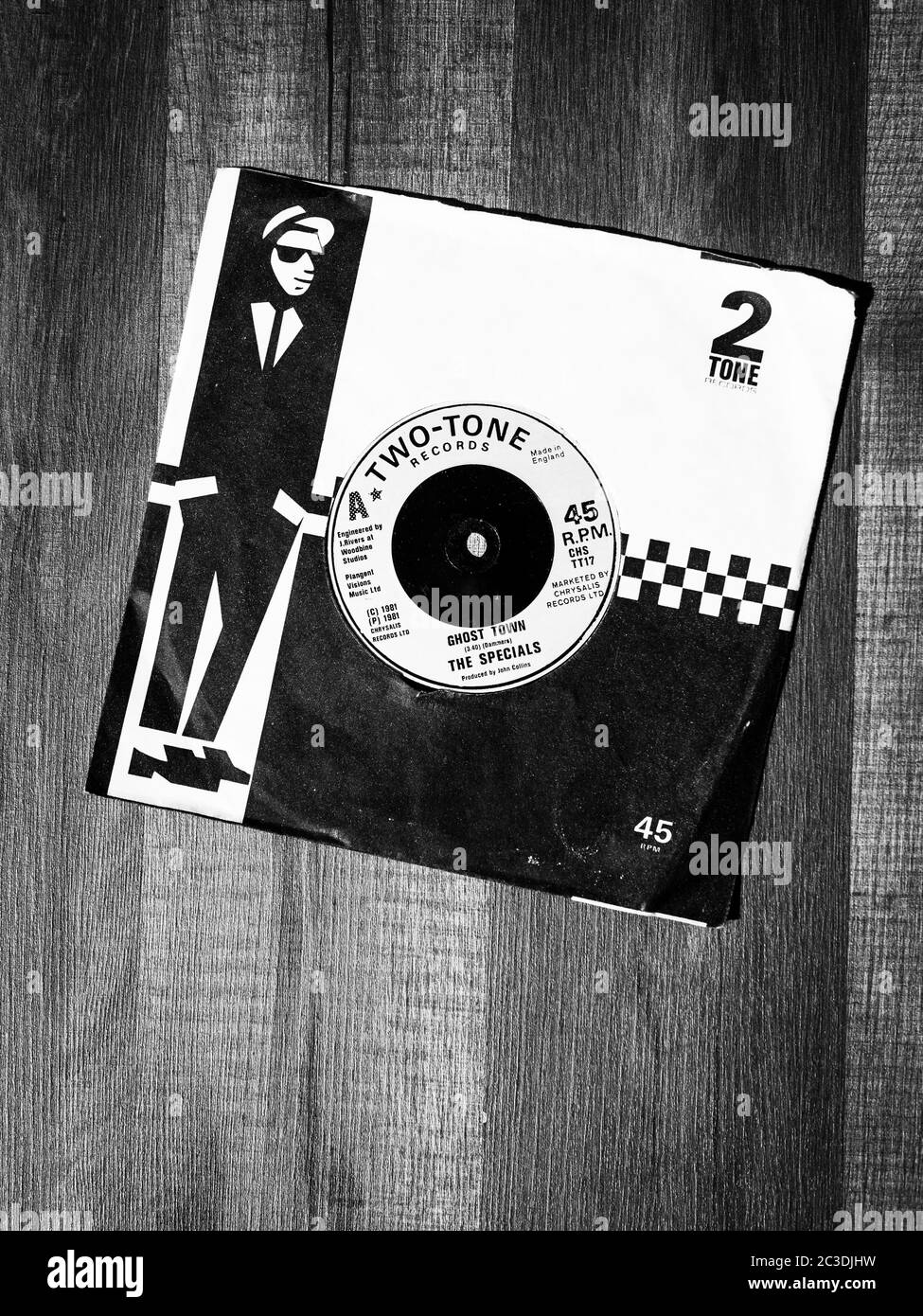 London, England - May 21, 2020: Ghost Town 7 inch single by The Specials, Released on the 12th June 1981 by Two-Tone Records Stock Photo