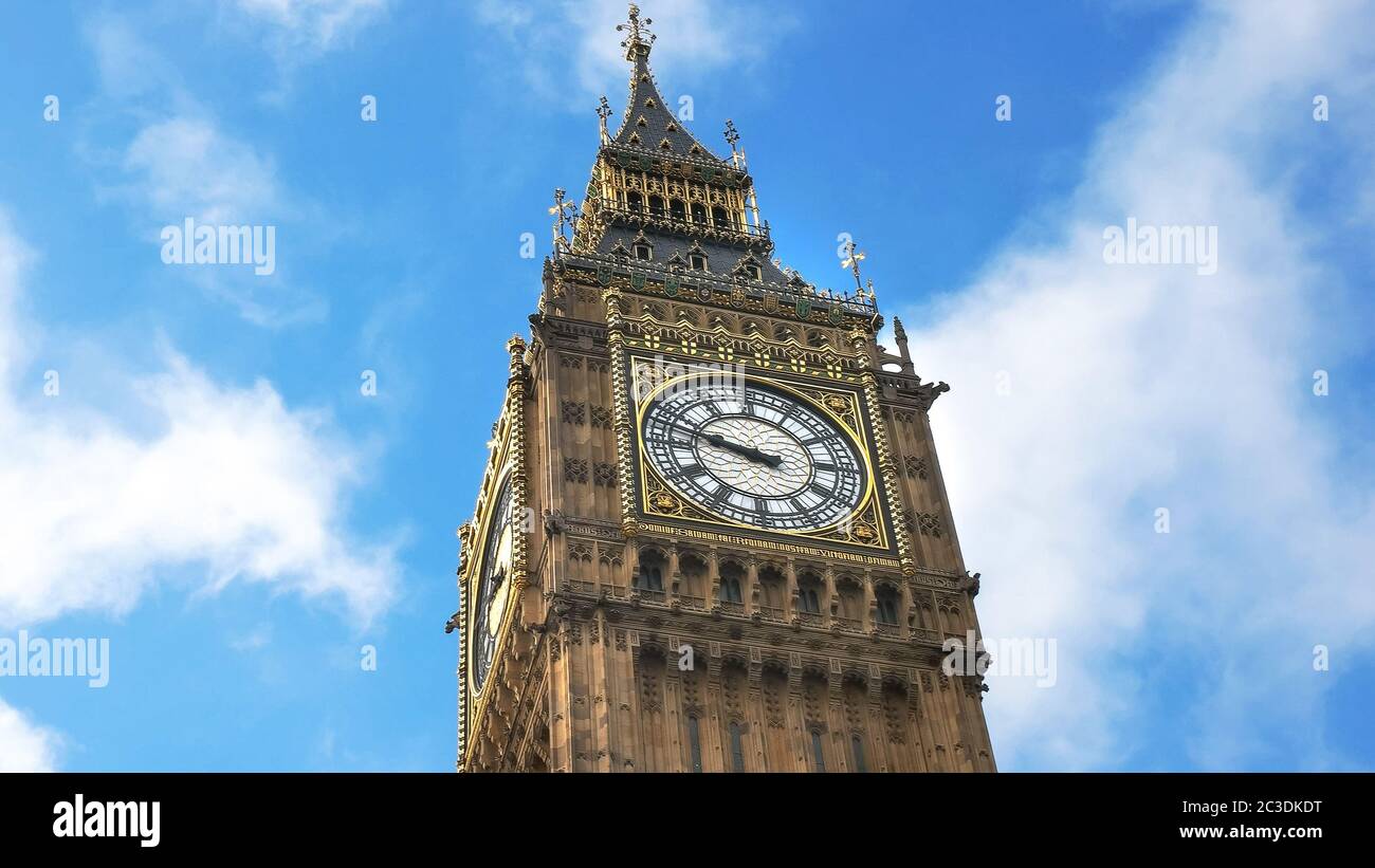 low angle close up of big ben in london Stock Photo