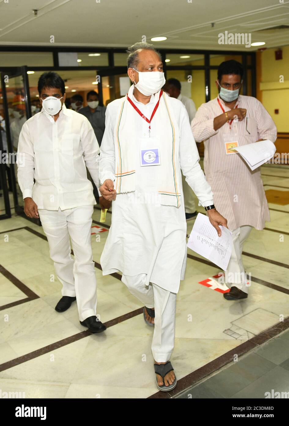 Jaipur, Rajasthan, India, June 19, 2020:Rajasthan Chief Minister Ashok Gehlot (C) along with Congress candidate and national general secretary KC Venugopal (L) after casting vote for Rajya Sabha election at State Assembly in Jaipur. Credit: Sumit Saraswat/Alamy Live News Stock Photo