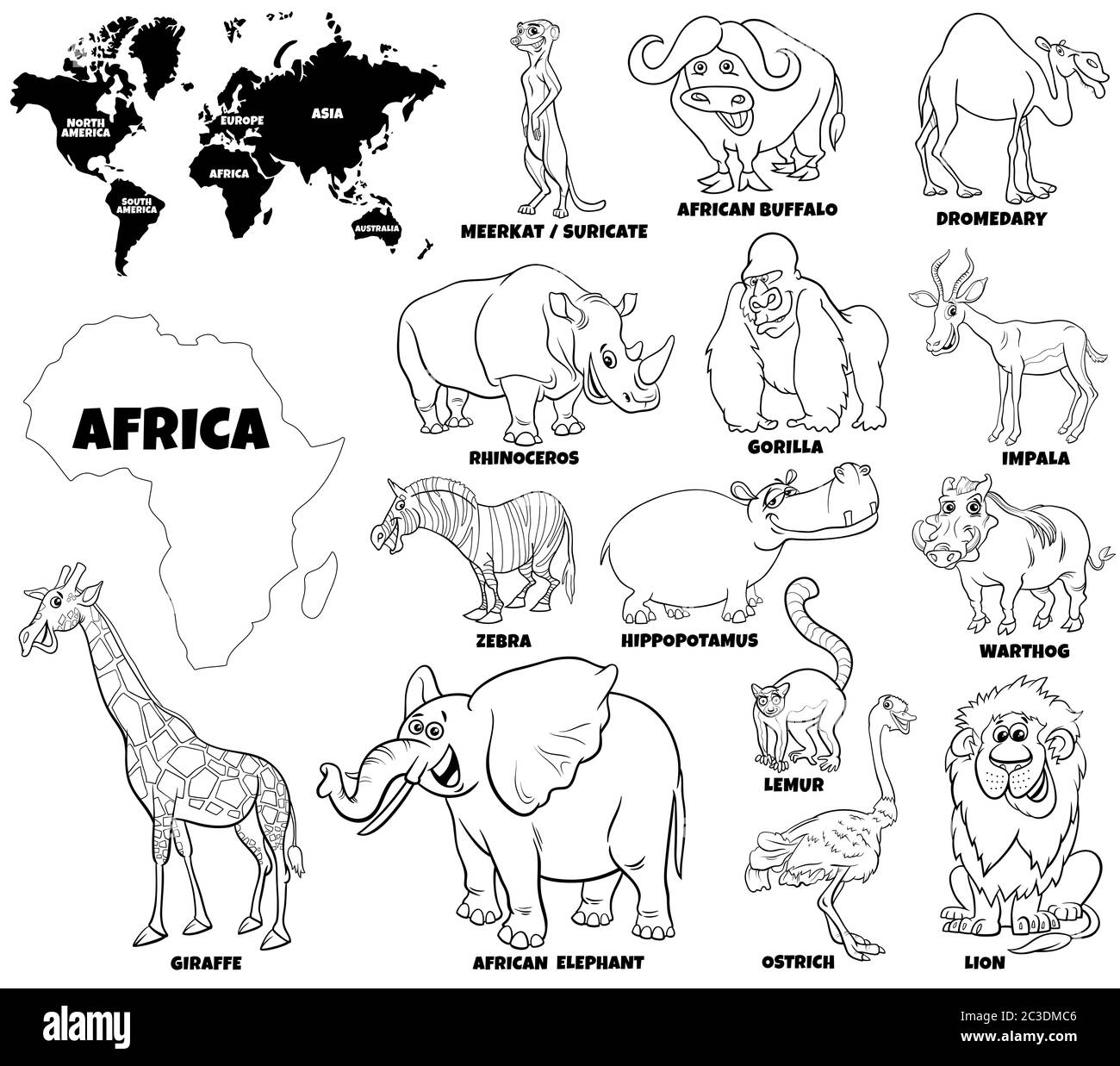 educational illustration of African animals color book page Stock Photo -  Alamy