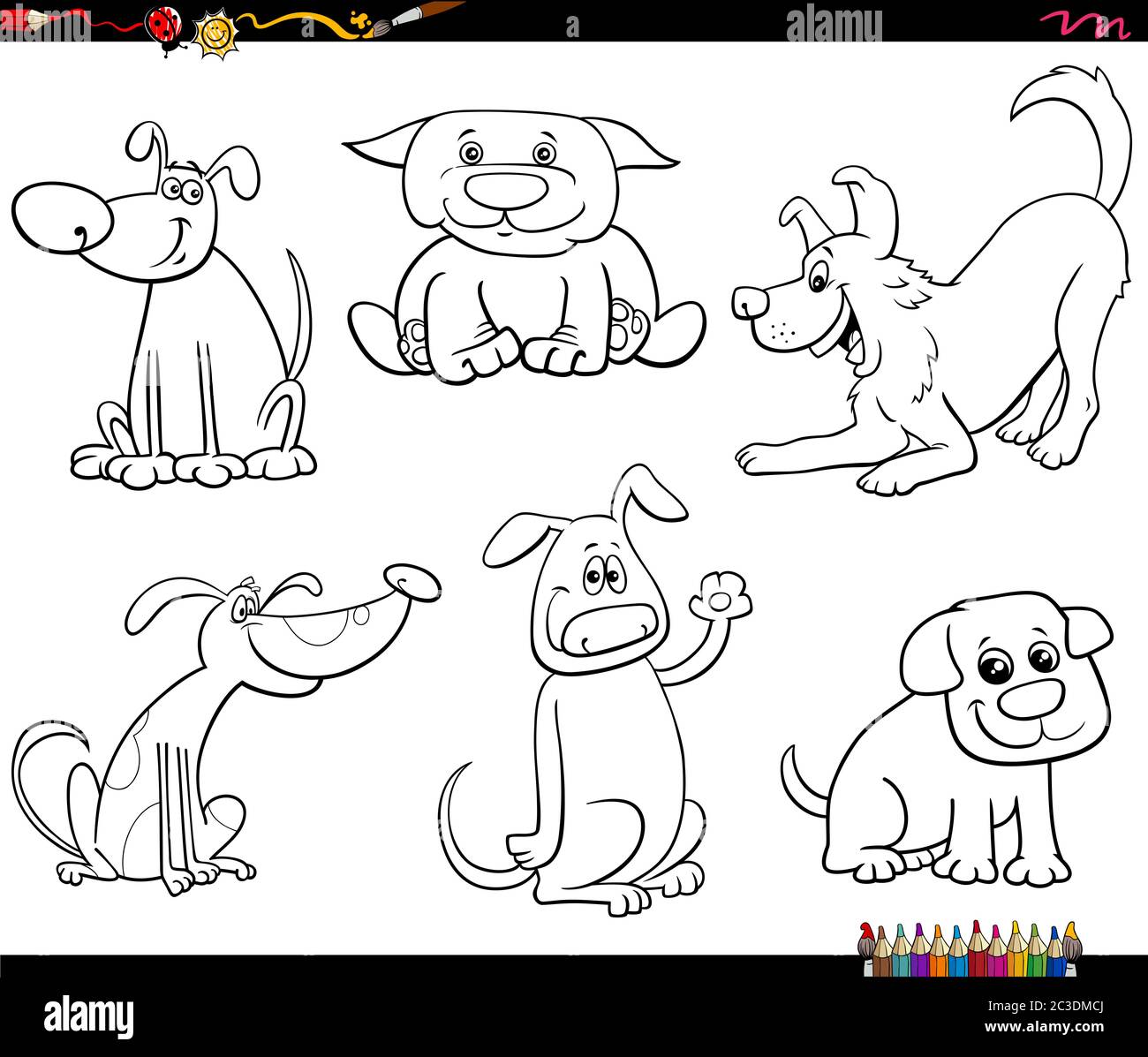 cartoon dogs and puppies set color book page Stock Photo - Alamy