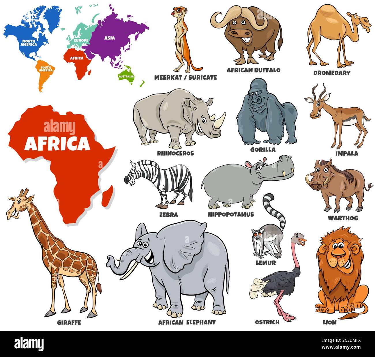 educational illustration of African animals set Stock Photo
