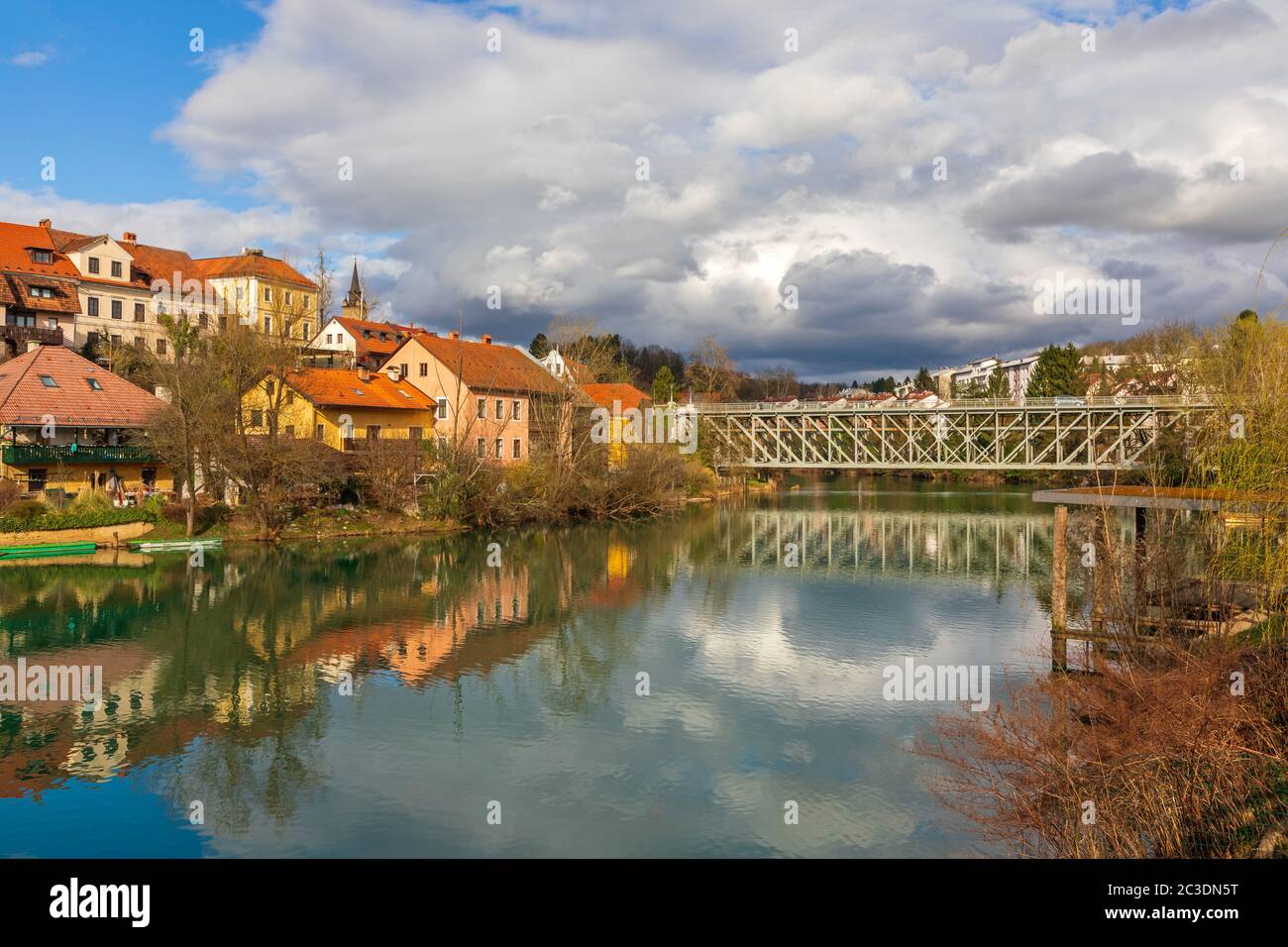 Bridge Over Krka River in Novo Mesto Slovenia Stock Photo