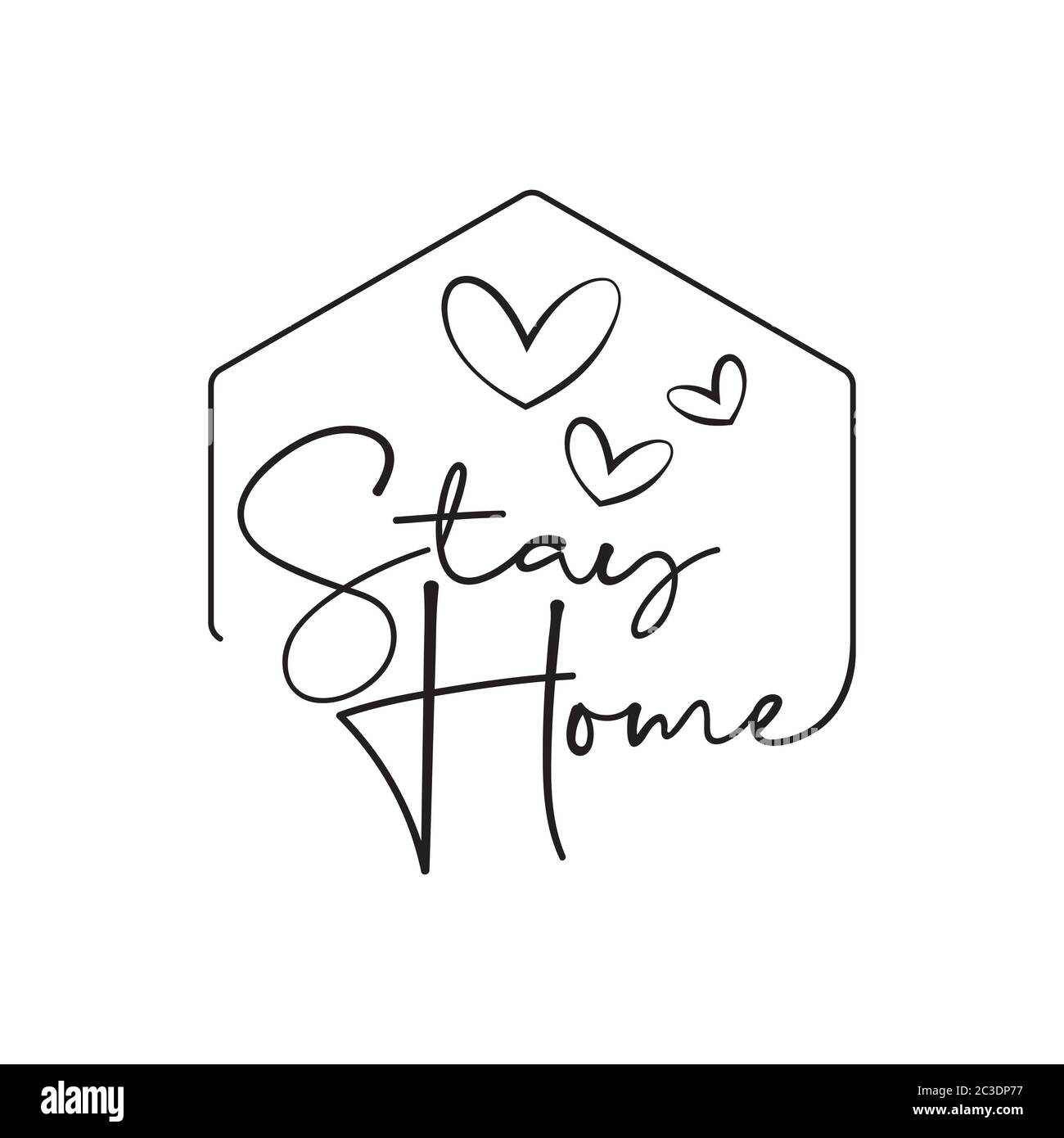 stay home word hand letter script with hearts design vector ...