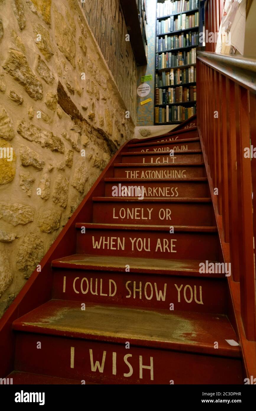 Staircase to second floor reading room in Shakespeare and Company  bookstore.Paris.France Stock Photo - Alamy