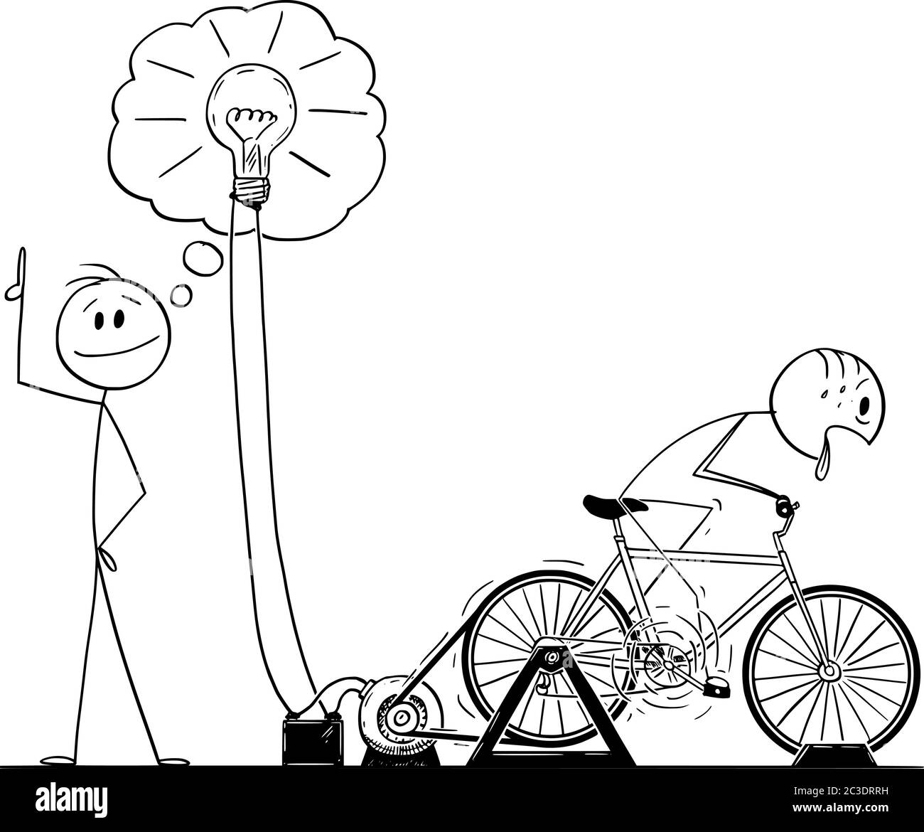 Vector cartoon stick figure drawing conceptual illustration of creative man or businessman taking credit of idea powered by work of employee on bicycle power generator Stock Vector Image & Art - Alamy Vector cartoon stick figure drawing conceptual illustration of creative man or businessman taking credit of idea powered by work of employee on bicycle power generator Stock Vector Image & Art - Alamy