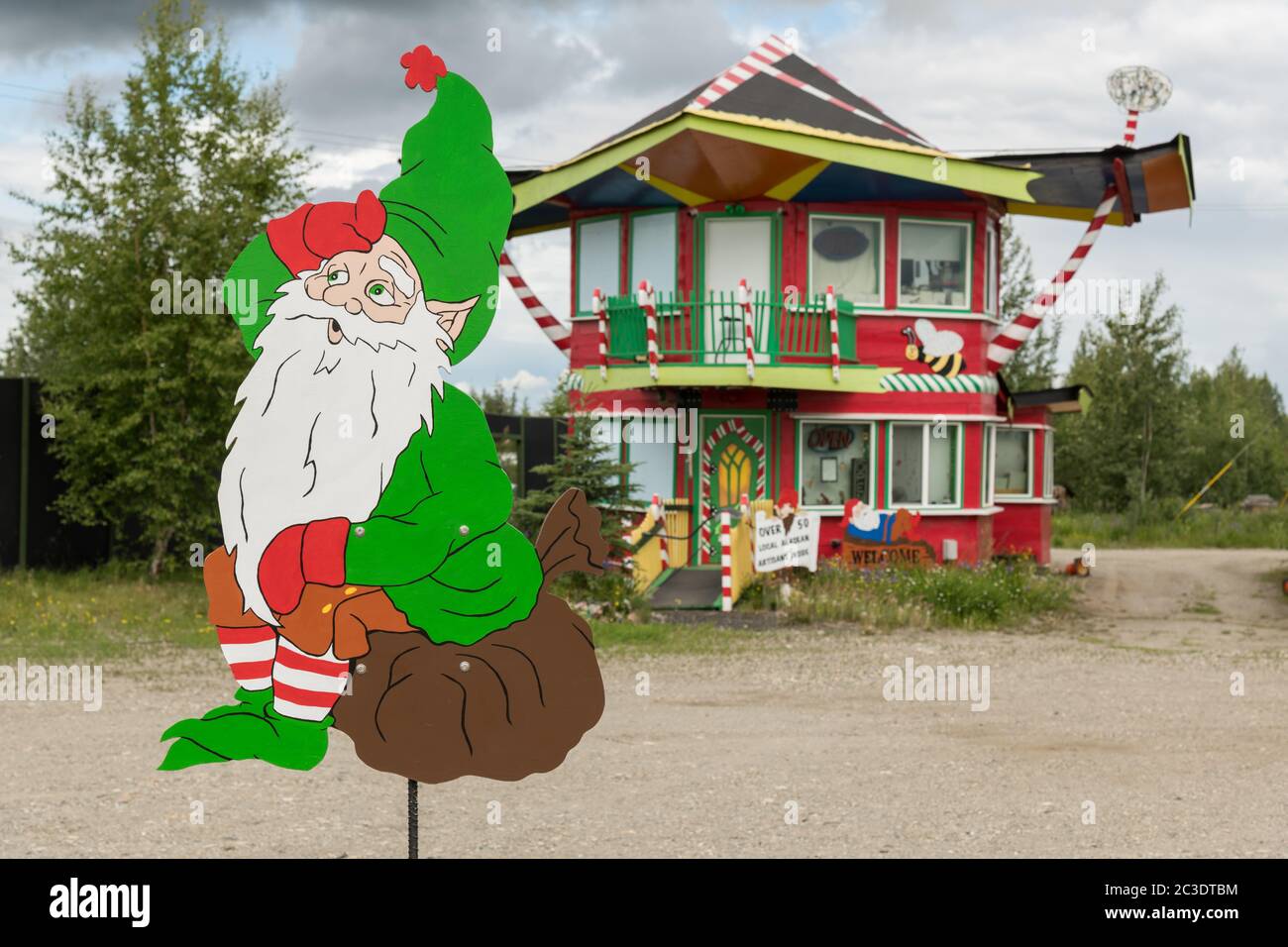 The exterior view of a Christmas themed shop in North Pole, Alaska