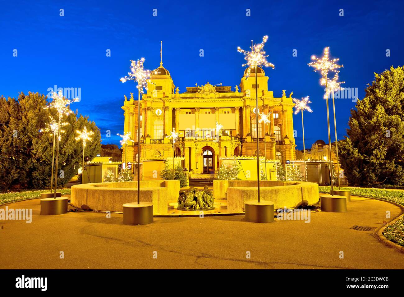 Zagreb. Republic of Croatia square and Croatian national theater advent evening view Stock Photo