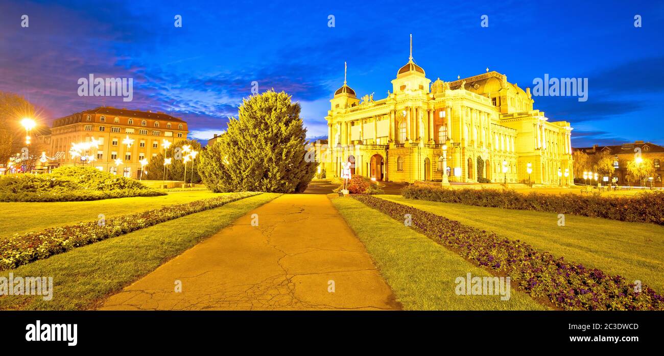 Zagreb. Republic of Croatia square advent evening panoramic view Stock Photo